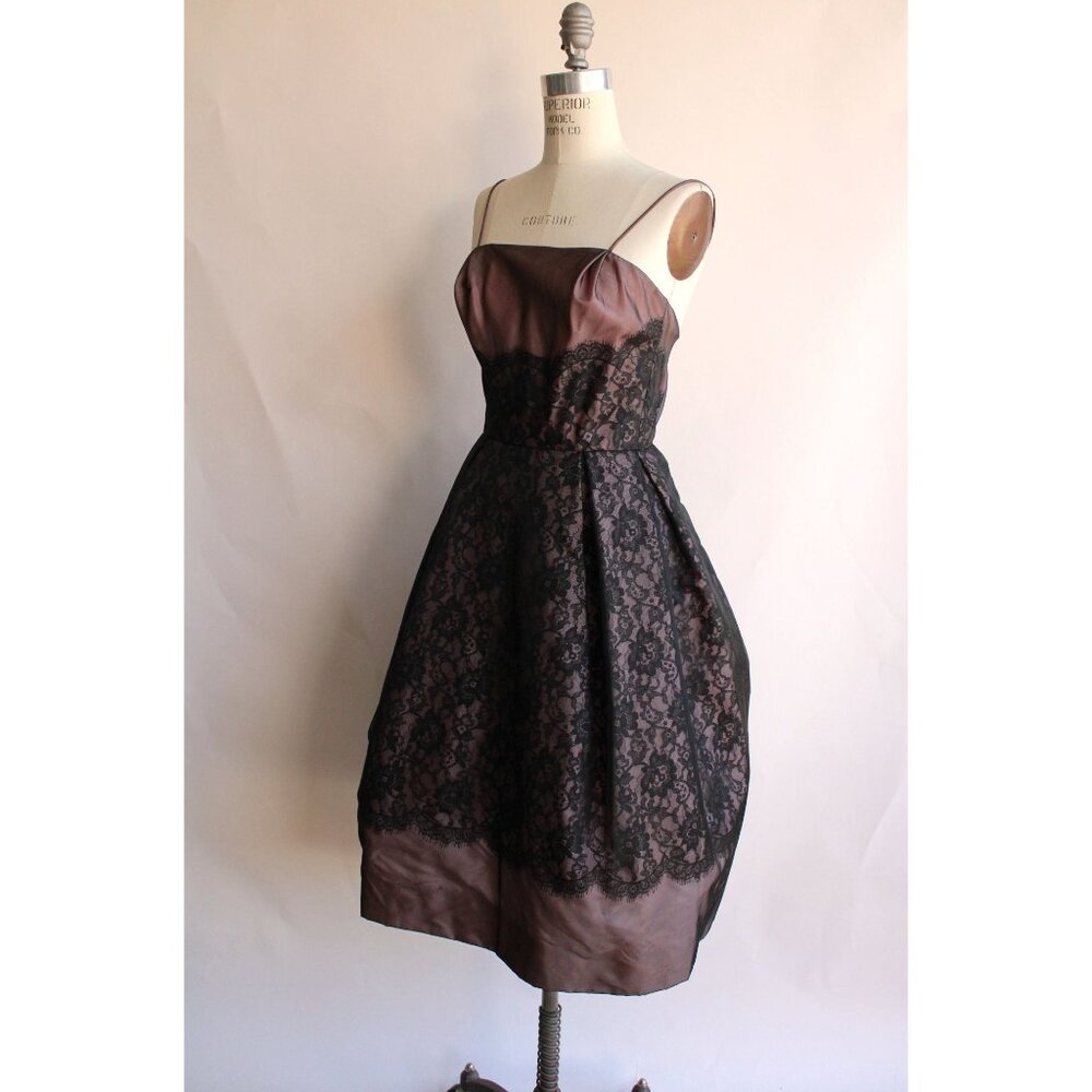Vintage 1950s Dress, I Magnin Black and Pink Lace Fit and Flare, Extra Small - Picture 7 of 10
